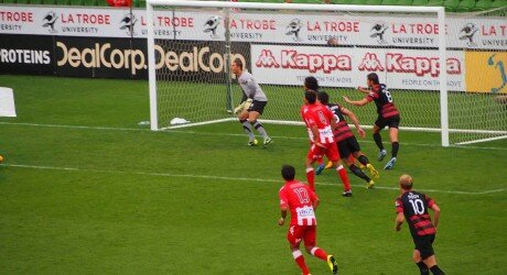 Action in the Wanderers' goalmouth